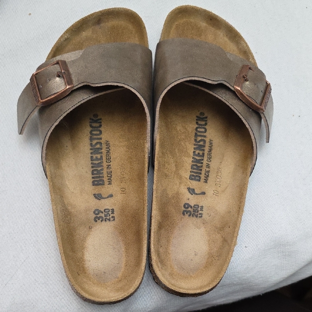 Birkenstock Taupe Slide Sandals with Buckle